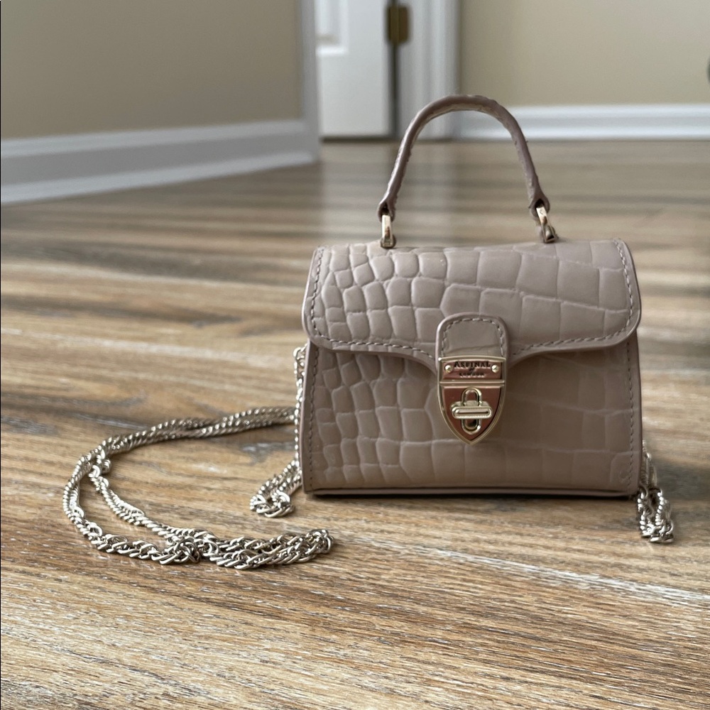 Aspinal of London Nano Mayfair Micro Bag in Taupe Beige NWT